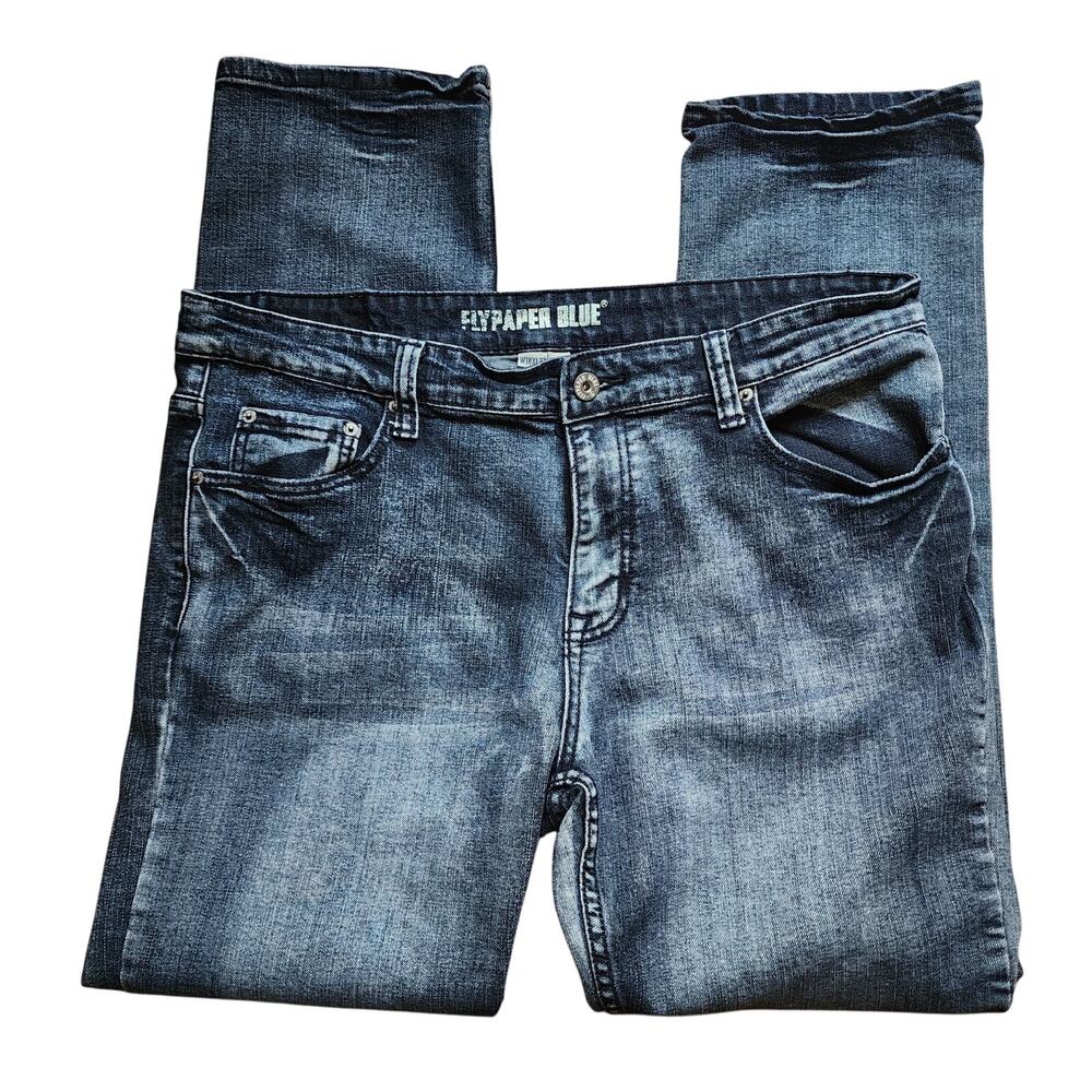 Flypaper Jeans Mens Size 38x32 Straight Slim Fit Medium Wash Distressed Denim
